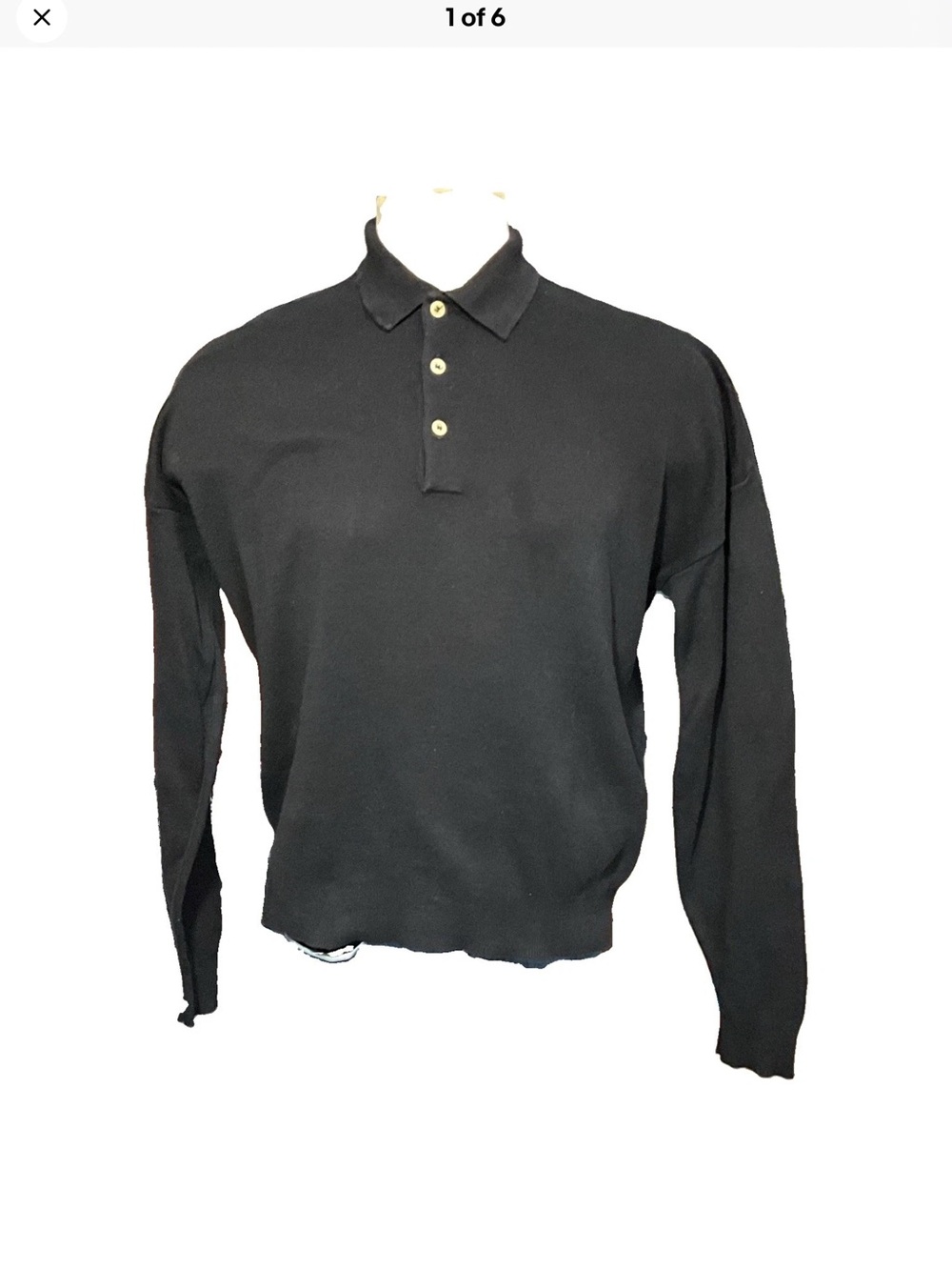 Burberrys Vintage 90’s Black Long-Sleeve Polo Sweater 3 button Medium FLAW